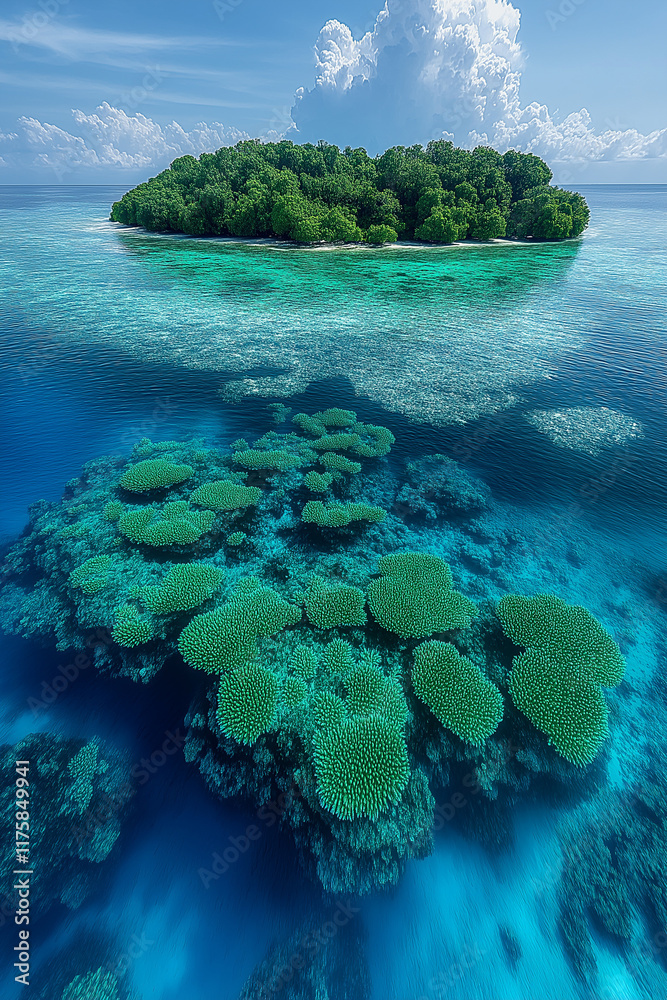 Naklejka premium Photo réaliste d’un archipel tropical entouré d’eaux turquoise