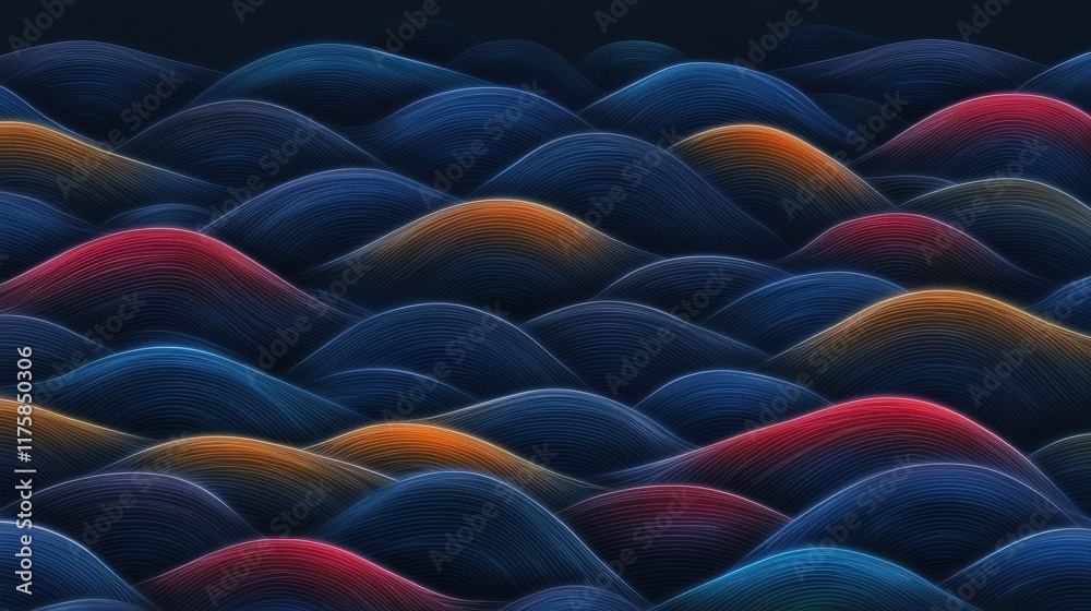 Obraz premium Abstract pattern of wavy lines in different colors. the lines are arranged in a repeating pattern, creating a sense of depth and dimension.