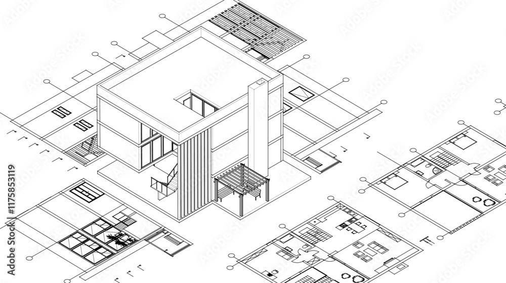 house architectural project sketch 3d illustration house architectural project sketch 3d illustration