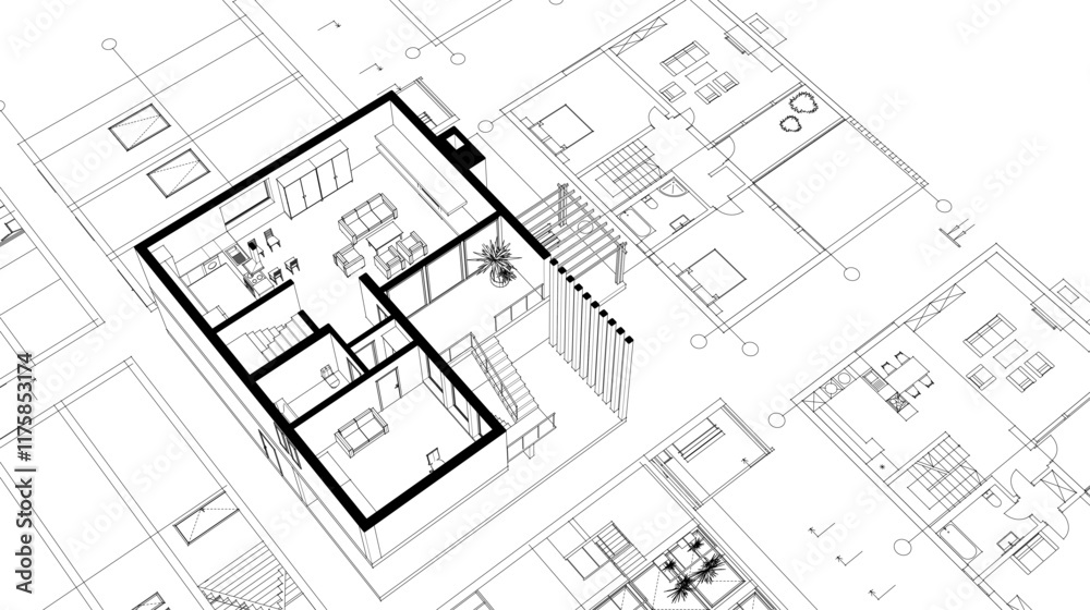 house architectural project sketch 3d illustration house architectural project sketch 3d illustration