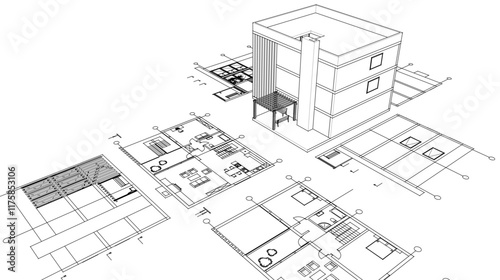 house architectural project sketch 3d illustration	