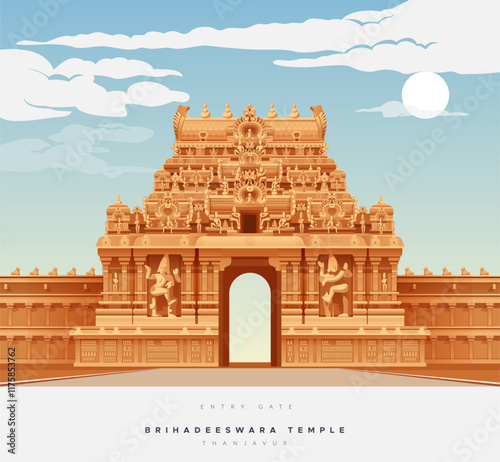 Entry Gate of Brihadeeswara Temple, Thanjavur - Stock Illustration