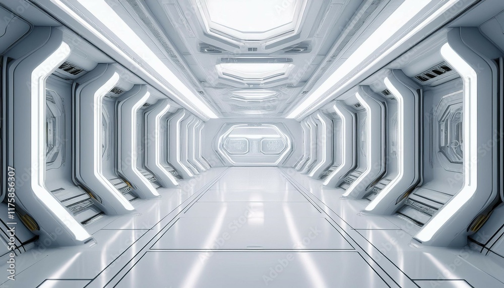 Obraz premium futuristic white corridor spaceship interior sci fi design 3d render
