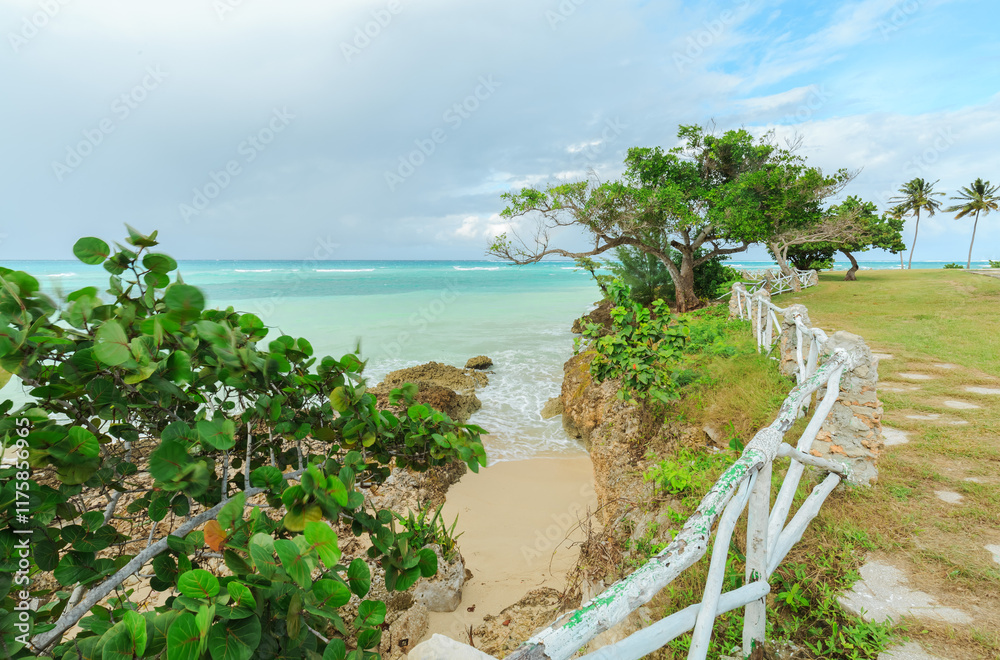 Majestic,great view of exotic section of Cuban Gardalavaca beach landscape scenery on lovely stormy day