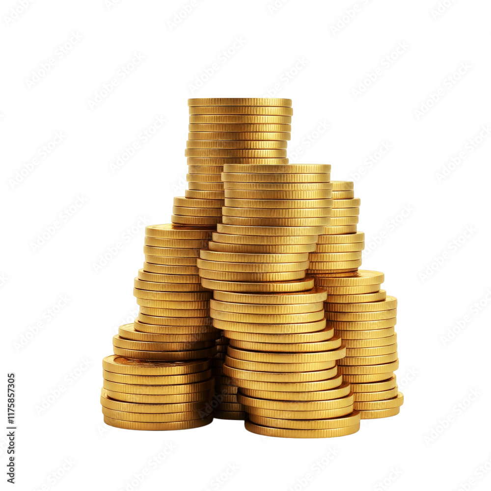 Piles money gold coins isolated on transparent background Piles money gold coins isolated on transparent background