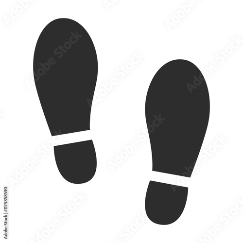 Simple black boots footprints silhouette. Shoe prints or human steps traces. Vector illustration isolated on white background.