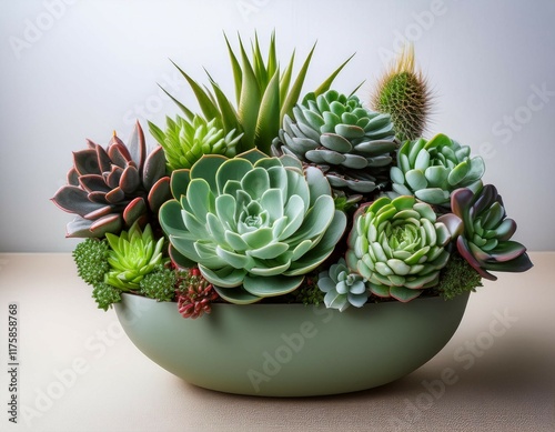 lush green succulent plants potted in a modern container variety of succulents like agave aloe and echeveria arranged decoratively in a minimalistic pot for indoor or outdoor decor photo