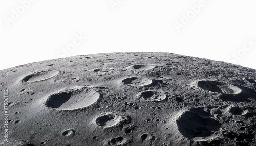 moon surface isolated on white background lunar landscape with deserted landscape and craters formed by meteor impacts photo