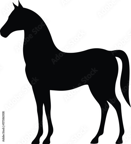 A silhouette of a running horse