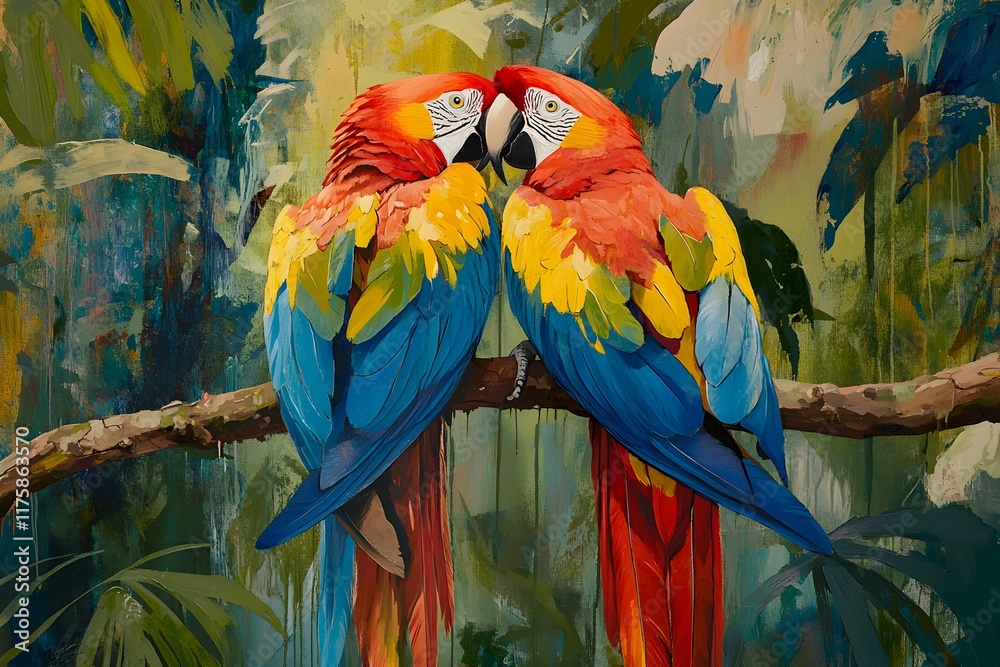 Fototapeta papugi, maki, tropiki, las deszczowy, zieleń, piękno natury, dzikie ptaki, egzotyka, ptactwo, tropikalne lasy, tropikalna fauna, kolorowe ptaki, para, przyroda, zwierzęta egzotyczne, harmonia, fauna, 