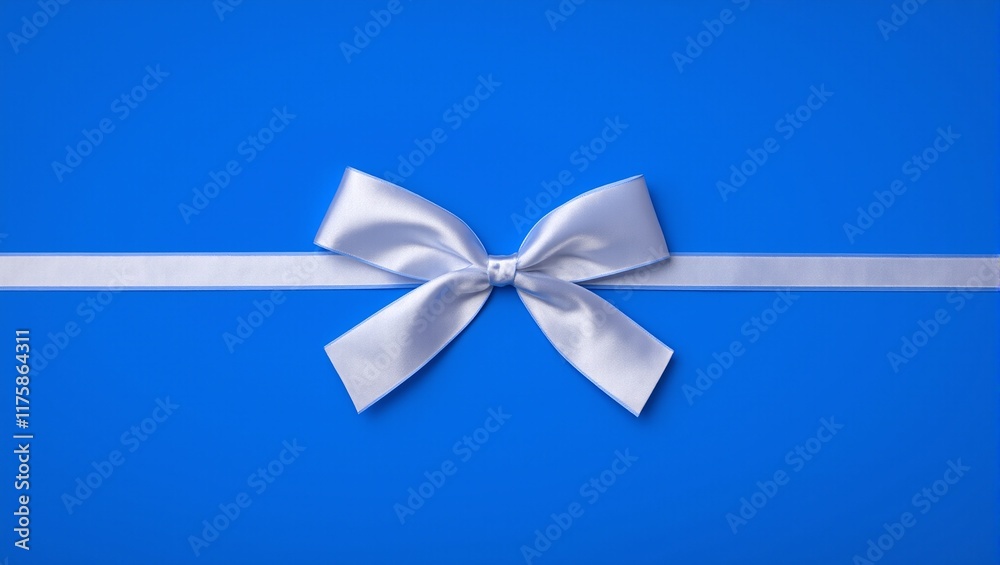Elegant white ribbon and bow on deep blue background for festive occasions Elegant white ribbon and bow on deep blue background for festive occasions