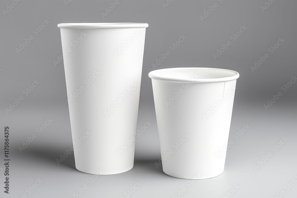 Two white paper cups are placed next to each other on a grey surface Two white paper cups are placed next to each other on a grey surface