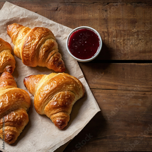 "Freshly Baked Croissants on a Wooden Table