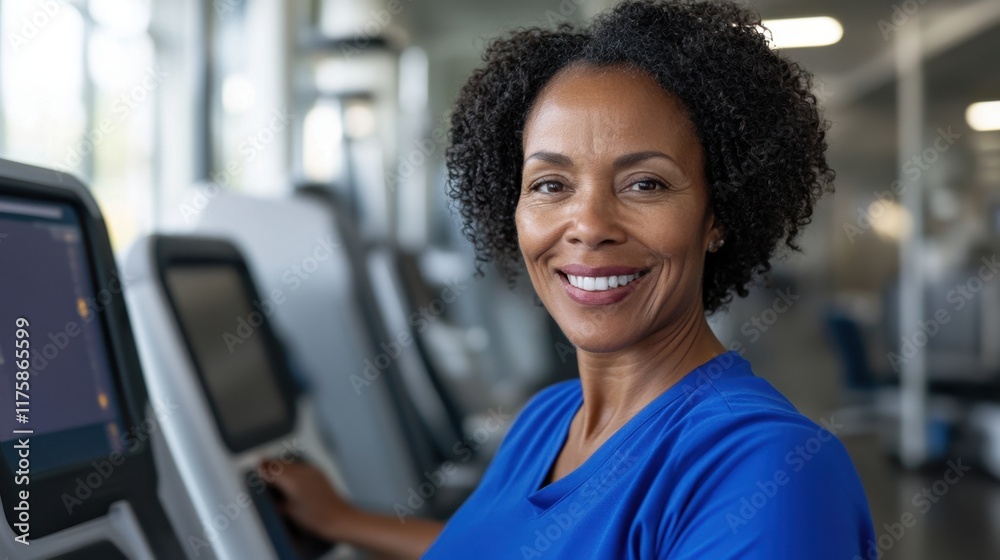 Confident woman exercising in gym setting with fitness equipment for health and wellness lifestyle Confident woman exercising in gym setting with fitness equipment for health and wellness lifestyle