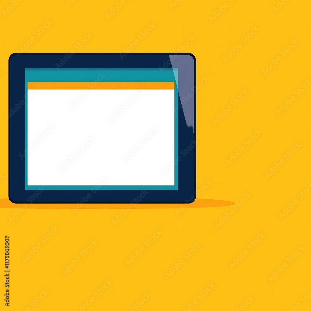 A sleek tablet illustration on a bright yellow background, featuring a blank screen ready for content or application use. A sleek tablet illustration on a bright yellow background, featuring a blank screen ready for content or application use.