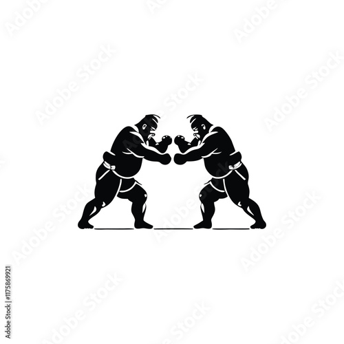 Vector illustration of silhouettes of two sumo fighters