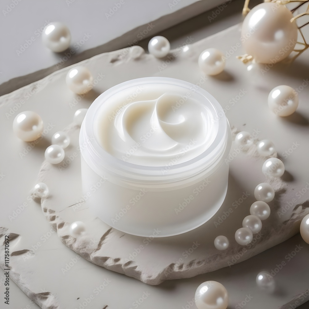 Fototapeta premium Pearl Radiance Illuminating Skincare Cream Jar on Stone Surface
