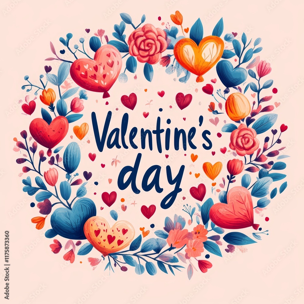 Obraz premium Whimsical Valentine's Day Heart Frame with Hand-Drawn Floral Elements and Festive Love Theme Illustration 27