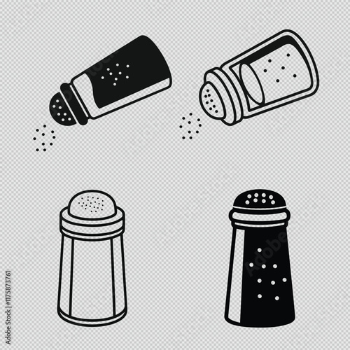 salt and pepper shaker vector set with silhouettes and line art, ideal for culinary branding, kitchen decor, and creative designs