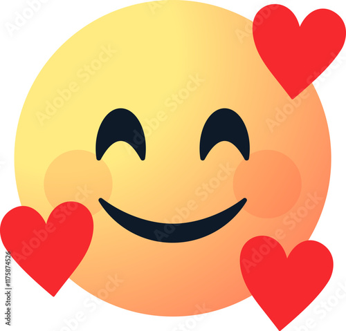 Smiley face with with red hearts, Smiling emoticon with loving face . happy smiley emoji with three hearts, feeling love emotion