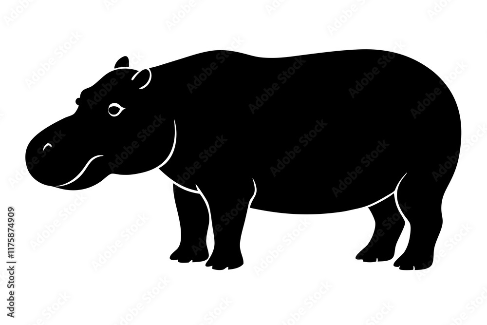 Fototapeta premium hippopotamus black silhouette vector with white background. Wild animal vector