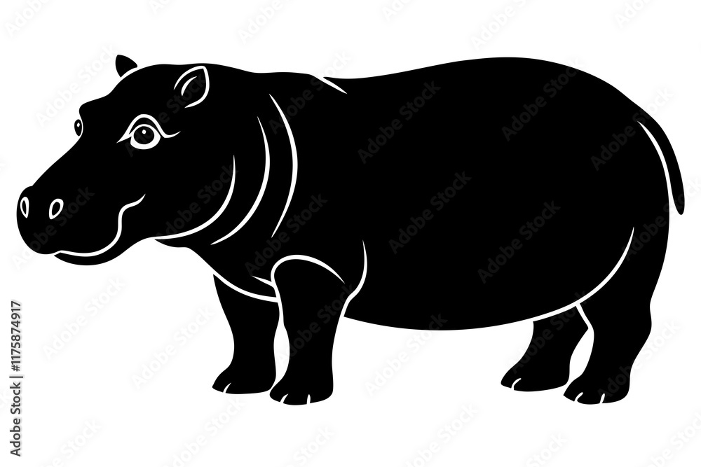 Fototapeta premium hippopotamus black silhouette vector with white background. Wild animal vector