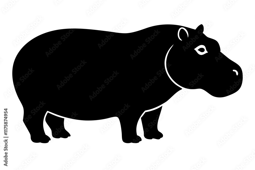 Obraz premium hippopotamus black silhouette vector with white background. Wild animal vector