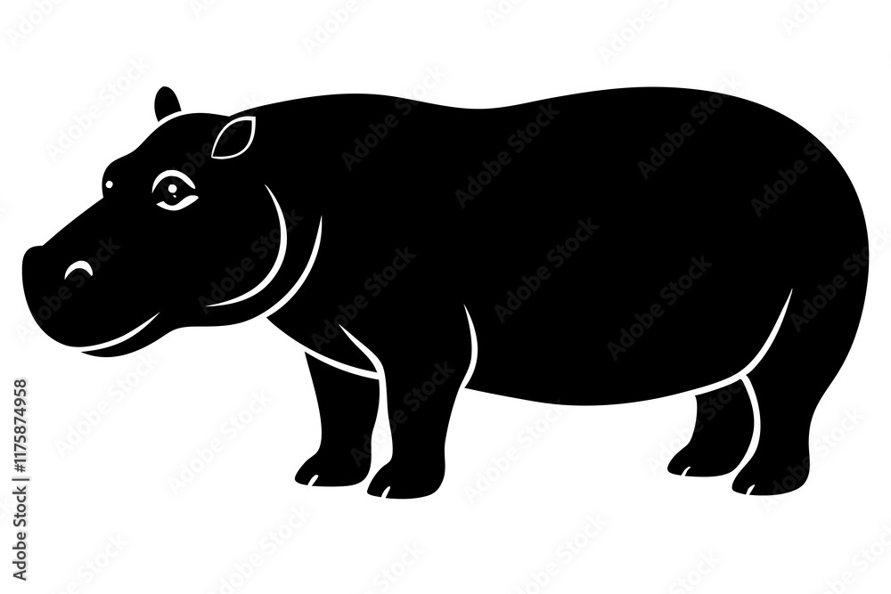 Fototapeta premium hippopotamus black silhouette vector with white background. Wild animal vector