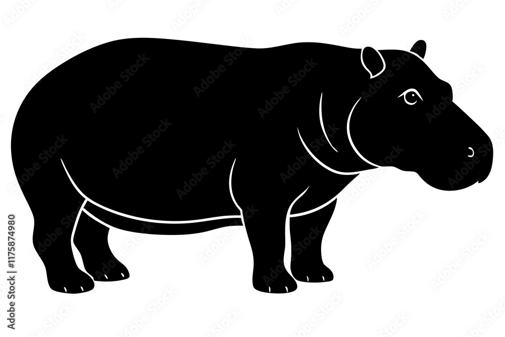 Obraz premium hippopotamus black silhouette vector with white background. Wild animal vector