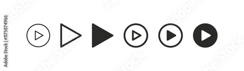 Play button icon set. video player buttons, Start audio and play sign, line icons