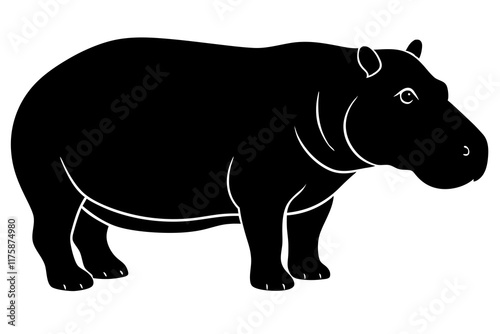 hippopotamus black silhouette vector with white background. Wild animal vector photo