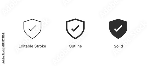 Shield check mark icon or security shield protection icon with tick symbol	. EDITABLE STROKE ICON. outline and filled web icons vector sign
