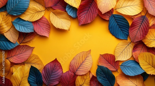 Wallpaper Mural Colorful autumn leaves frame on yellow background. Torontodigital.ca