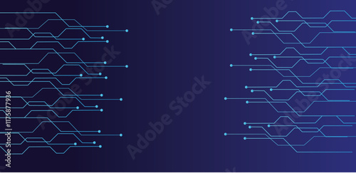 Hexagonal pattern, blue technology background, digital network concept, interconnected nodes, geometric design, futuristic abstract,	