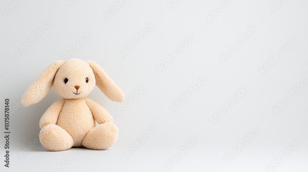Beige plush bunny toy with floppy ears, minimalistic design on a light gray background, cute and soft stuffed animal for children, playful toy photography with copy space
Beige plush bunny toy with floppy ears, minimalistic design on a light gray background, cute and soft stuffed animal for children, playful toy photography with copy space