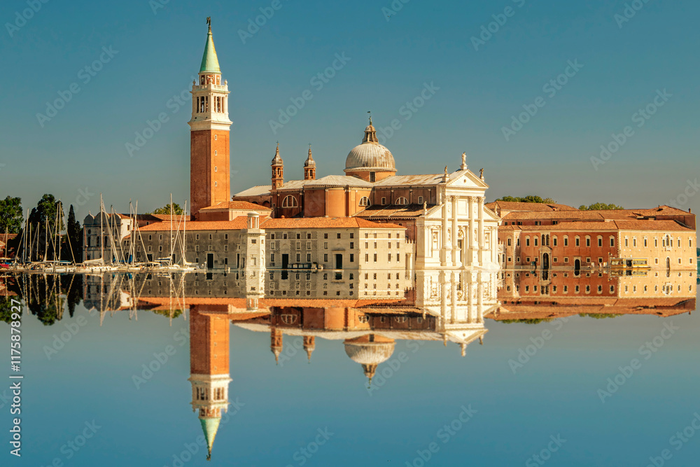 San Giorgio Maggiore. Venice. The stunning and beautiful Venetian skyline showcases historic architecture along with breathtaking blue waters