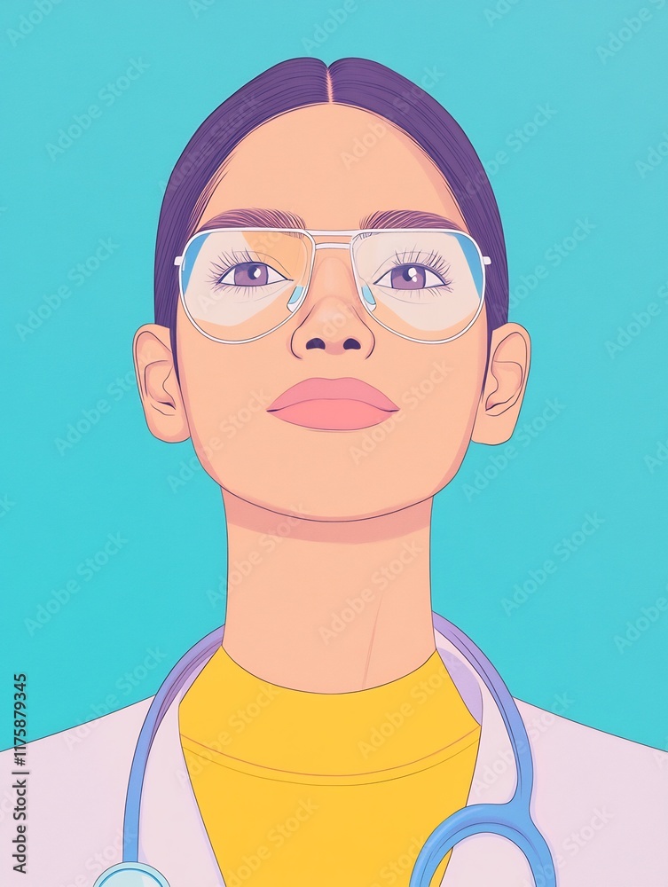 Serene Doctor Illustration: Hopeful Gaze, Pastel Digital Art. AI Generated