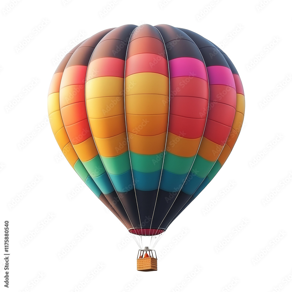 Obraz premium Colorful hot air balloon rises against a transparent background, showcasing vibrant patterns and inviting adventure during a serene flight, Colorful Hot Air Balloon on transparent background