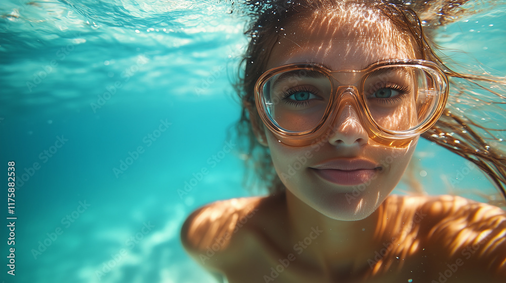 Fototapeta premium diving scuba diving girl in the ocean