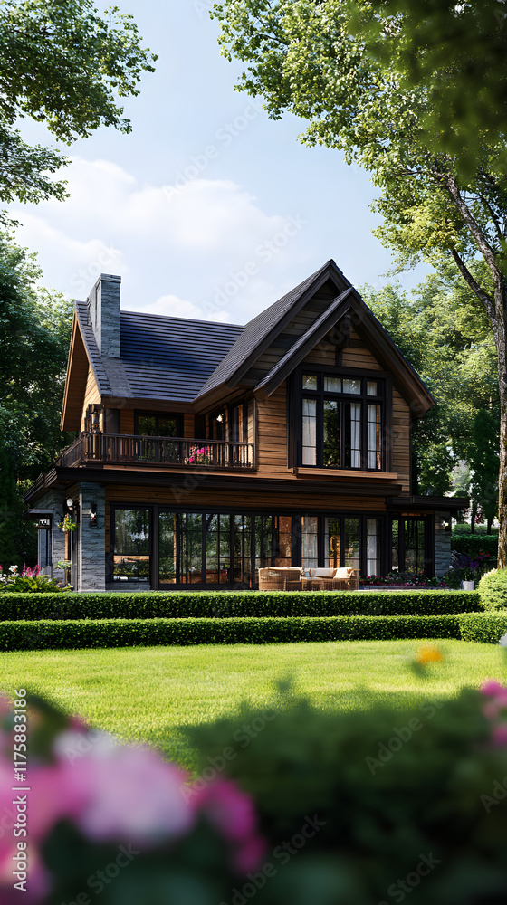 Charming Rustic House in Lush Green Landscape with Traditional and Modern Elements Charming Rustic House in Lush Green Landscape with Traditional and Modern Elements