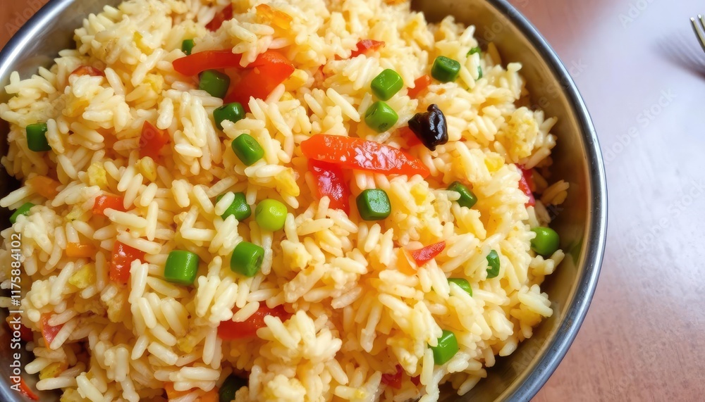 Delicious vegetable rice, close-up, home-cooked meal Delicious vegetable rice, close-up, home-cooked meal