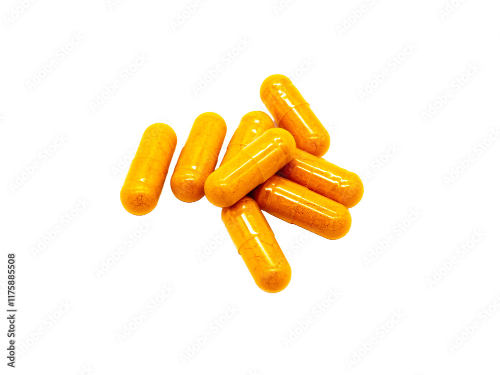 Turmeric capsule looks on transparent background
