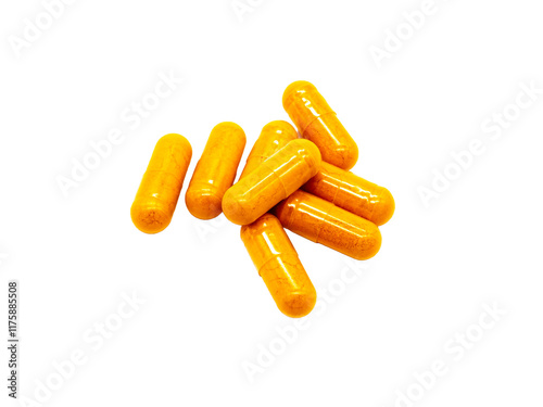 Obraz na płótnie Turmeric capsule looks on transparent background w salonie