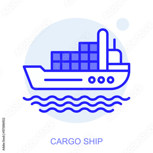 Industrial web icon in line style for web and mobile app. Symbol of a Cargo Ship. Vector illustration