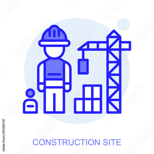 Industrial web icon in line style for web and mobile app. Symbol of a Construction Site. Vector illustration