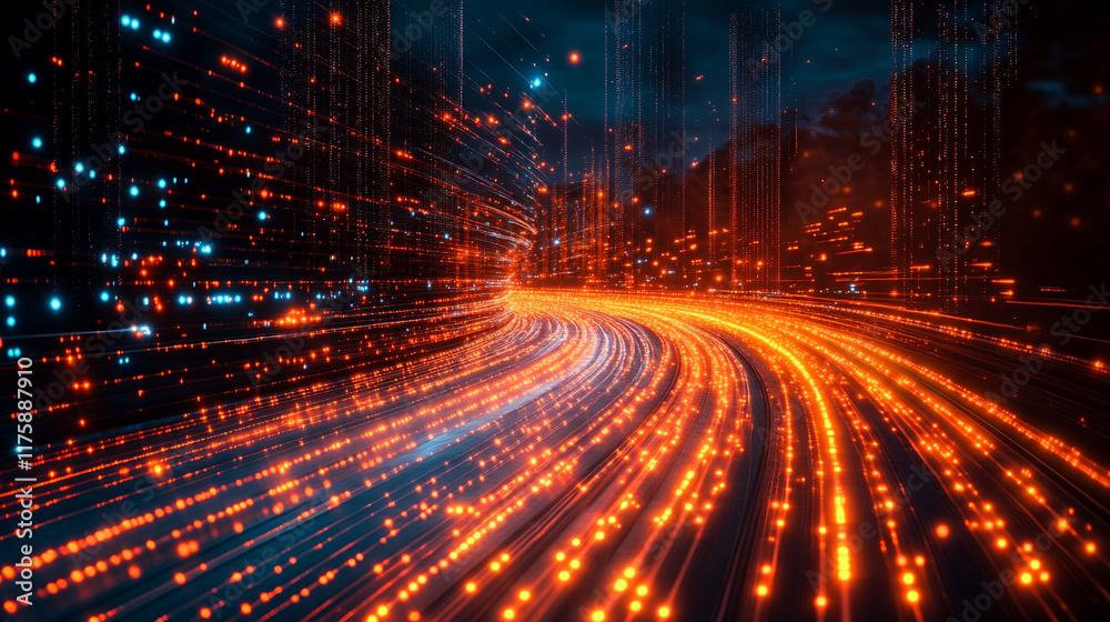Vibrant streaks of light representing virtual data transfer and network connectivity in motion blurred dynamic lines on a bright abstract background symbolizing chaos energy and seamless digital commu Vibrant streaks of light representing virtual data transfer and network connectivity in motion blurred dynamic lines on a bright abstract background symbolizing chaos energy and seamless digital commu