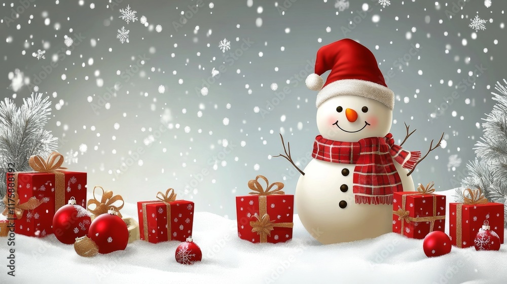 Fototapeta premium Festive Snowman Holiday Scene