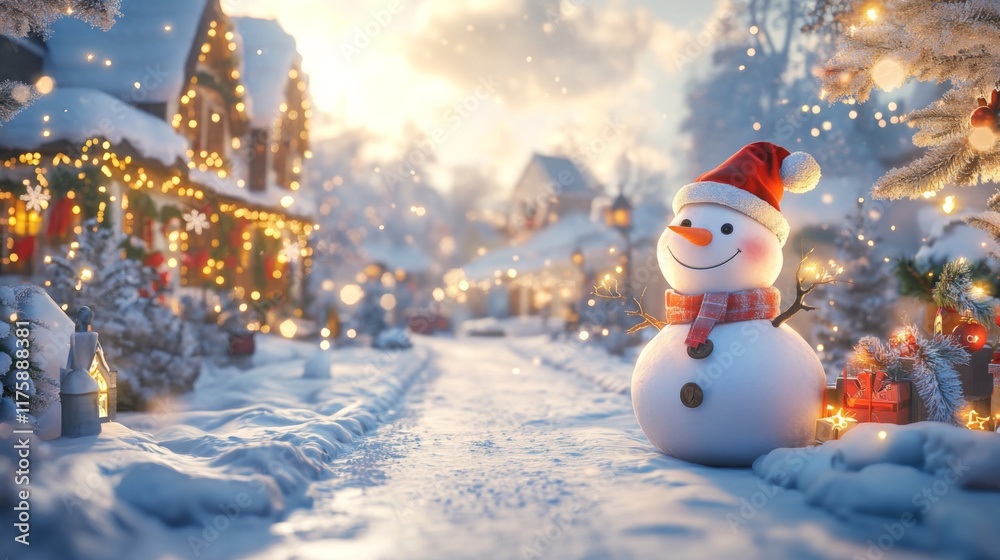 Obraz premium Festive Snowy Village Scene