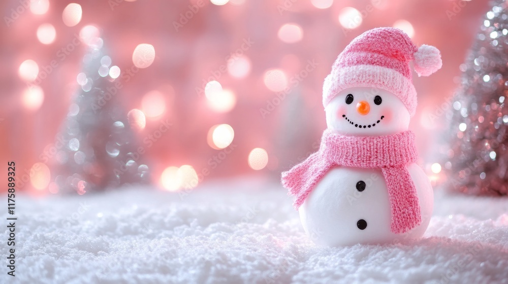 Cute Snowman with Pink Scarf and Hat Cute Snowman with Pink Scarf and Hat