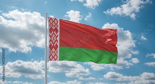 Belarus flag background realistic waving in the wind 8K, Belarus flag on cloudy sky. waving in the sky

 photo